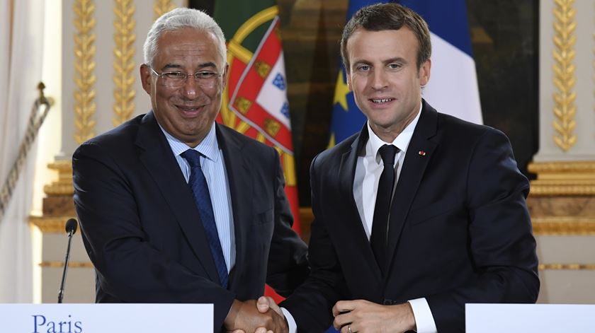 Costa e Macron depois do almoço no Eliseu. Foto: Bertrand Guay/ Pool