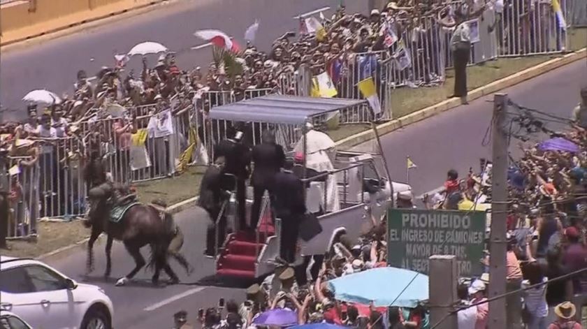 Cavalo derruba militar e quase atinge papamóvel
