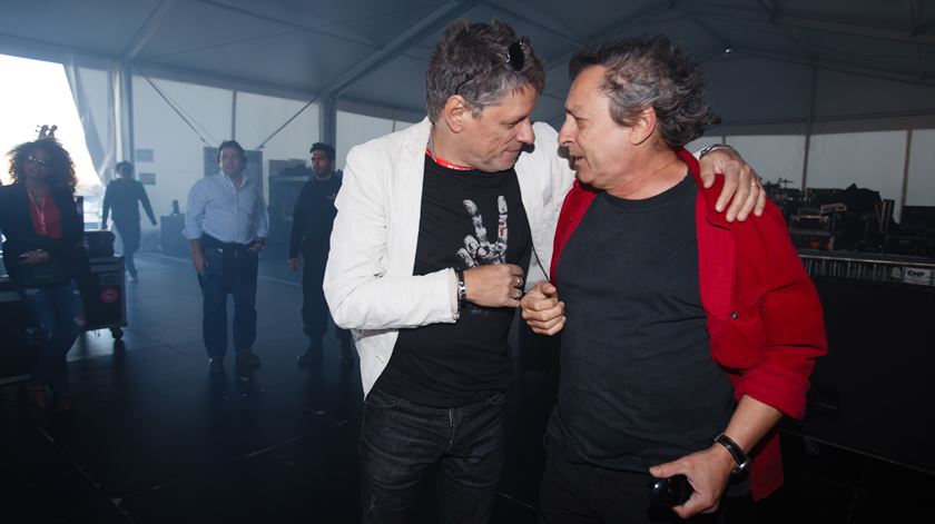 Zé Pedro com Jorge Palma nos bastidores do Rock in Rio Lisboa 2014. Foto: RR