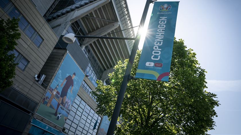 Estádio Parken, em Copenhaga, preparado para a festa. Foto: Mads Claus Rasmussen/EPA