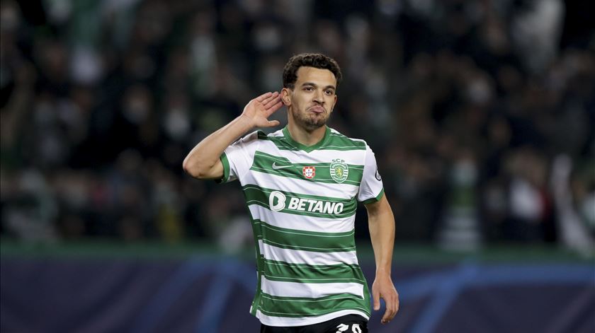 Pedro Gonçalves marca no Sporting - Borussia Dortmund. Foto: Tiago Petinga/Lusa