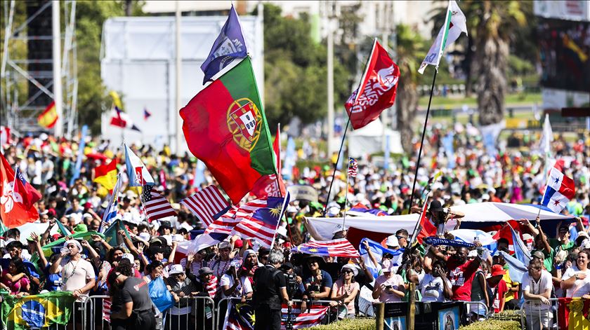 Peregrinos que participam na Jornada Mundial da Juventude, em Lisboa. Foto: António Cotrim/Lusa