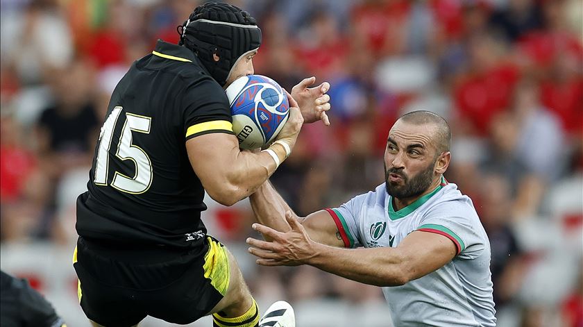 Samuel Marques, Portugal, durante a partida contra Gales no Mundial de râguebi. Foto: Sebastien Nogier/EPA