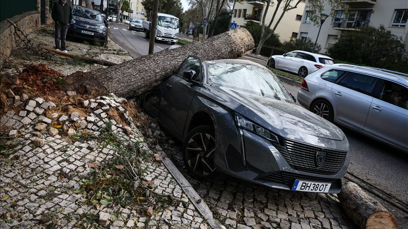 Carro danificado em Cascais. Mau tempo deu origem a 5.800 ocorrências e 15 desalojados. Foto: Rodrigo Antunes/Lusa