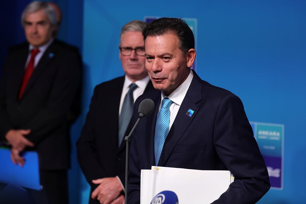 Primeiro-ministro, Luís Montenegro, faz balanço da Cimeira da NATO em Ancara, na Turquia. Foto: Necati Savas/EPA Primeiro-ministro, Luís Montenegro, faz balanço da Cimeira da NATO em Ancara, na Turquia. Foto: Necati Savas/EPA