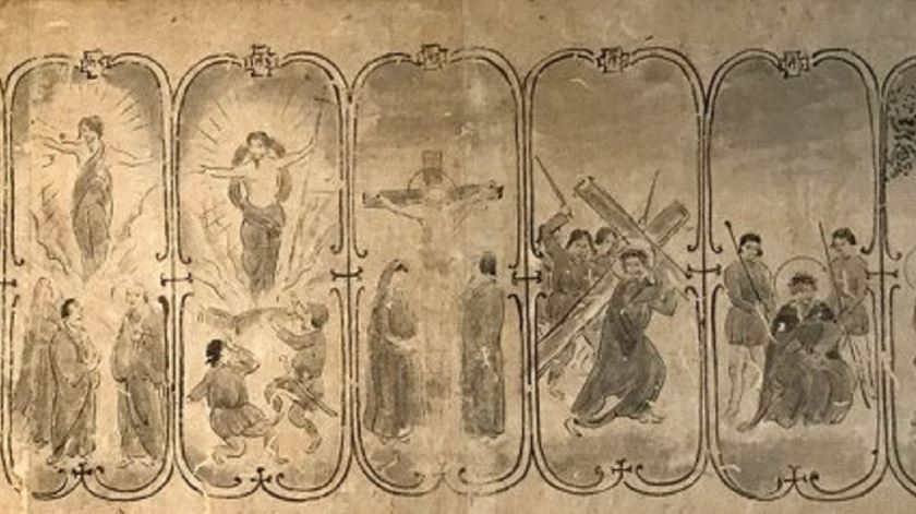 Detalhe do rolo cristão japonês. Foto: Museu SawadaMiki Kinenkan