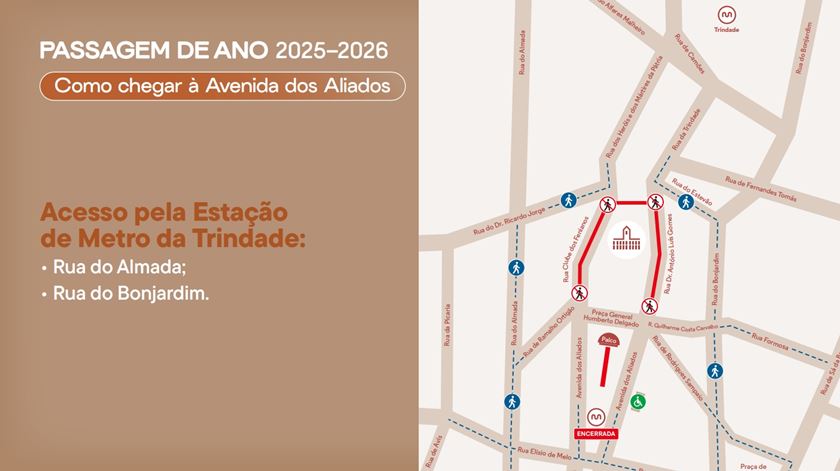 Acesso pedonal através da estação da Trindade à Avenida dos Aliados na passagem de ano. Foto: Câmara Municipal do Porto