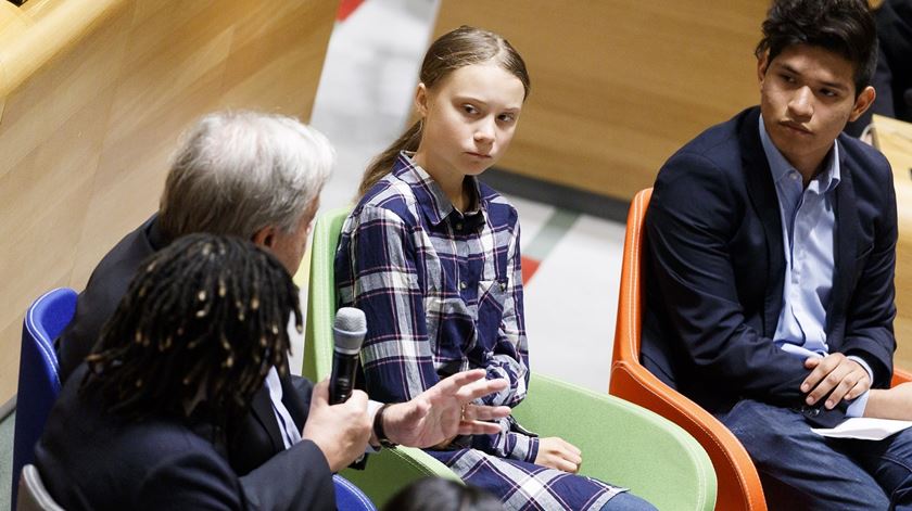 António Guterres com Greta Thunberg, na ONU. Foto: Justin Lane/EPA