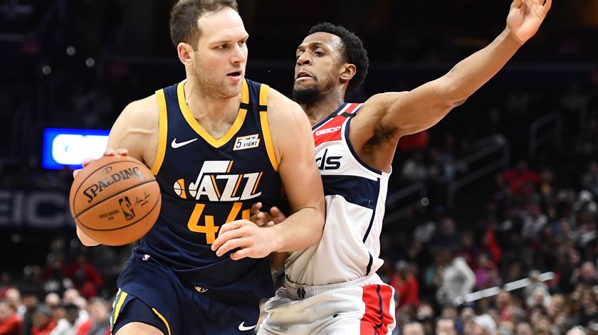 Bogdanovic foi o melhor marcador do jogo entre Jazz e Wizards. Foto: Brad Mills/USA Today/Reuters