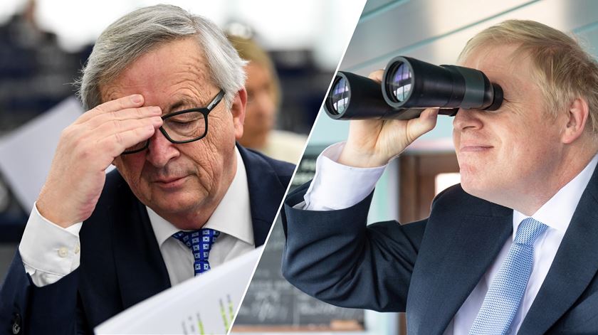 Jean-Claude Juncker e Boris Johnson. Montagem: RR