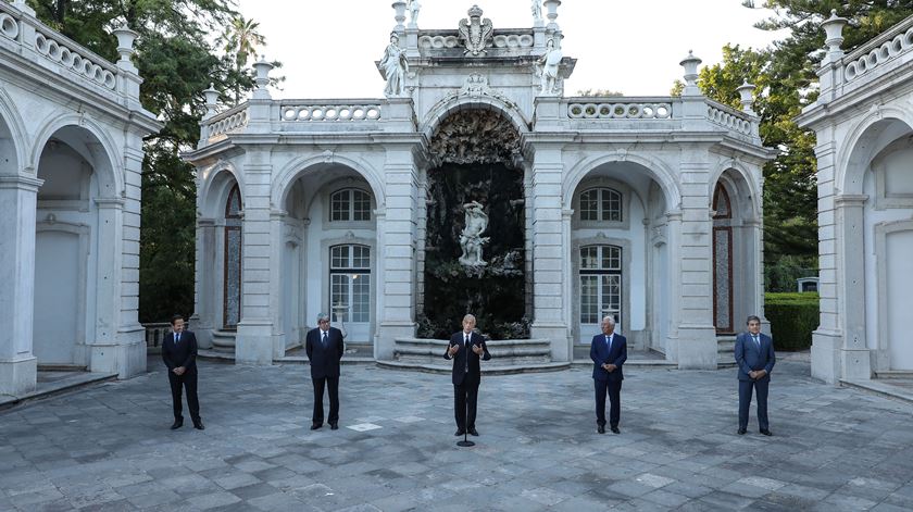 Conferência de imprensa de anúncio da Liga dos Campeões em Lisboa com Marcelo Rebelo de Sousa - Ferro Rodrigues - António Costa - Fernando Gomes - Fernando Medina Foto: Miguel A. Lopes/Lusa