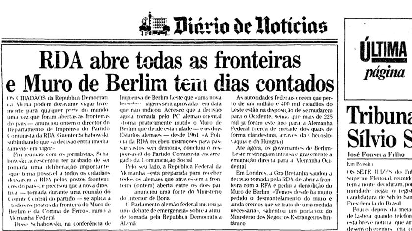 DN 10 novembro 1989 Muro Berlim