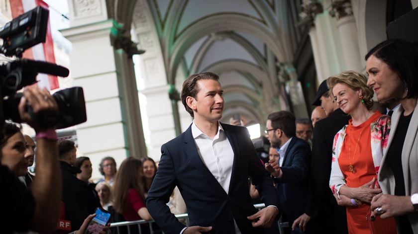 O Chanceler Sebastian Kurz celebra os resultados nas europeias. Foto: Michael Gruber/EPA