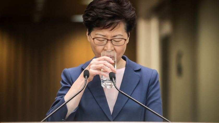 Carrie Lam, chefe do executivo de Hong Kong. Foto: Vivek Prakash/EPA