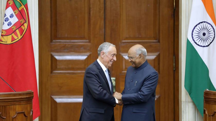 Marcelo com o homólogo indiano, Ram Nath Kovind. Foto: Estela Silva/Lusa