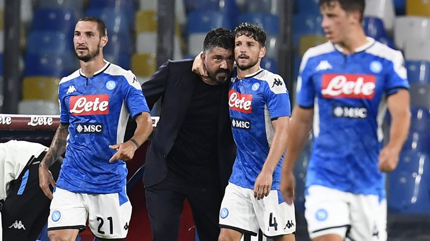 Dries Mertens e Gennaro Gattuso, Nápoles. Foto: Ciro Fusco/EPA