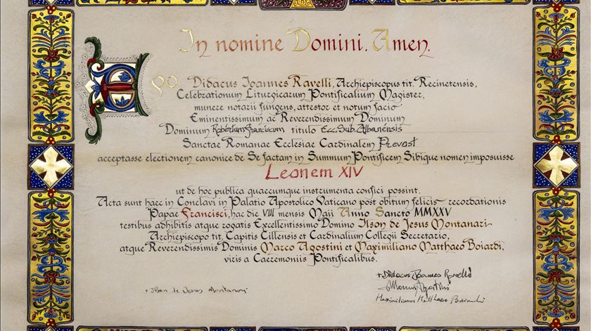 O documento oficial da eleição do Papa Leão XIV