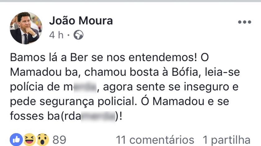 Depois de ter estado ativa quatro horas, João moura apagou esta mensagem.