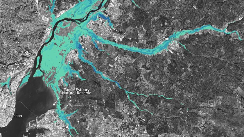 Tejo visto do espaço: a mancha das cheias