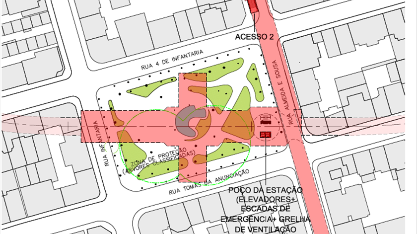 Localização da estação de Campo de Ourique. Imagem: Metro de Lisboa