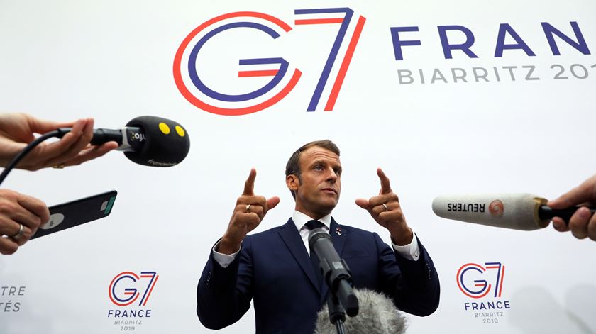 Macron defendeu a relevância da OMS numa reunião do G7 Foto: Ludovic Marin/Epa