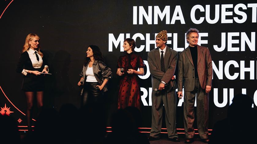 Inma Cuesta, Michelle Jenner, Joel Sánchez e Tristán Ulloa apresentam a nova temporada de "Berlim", em Madrid. Foto: Sharon Lopez/Netflix