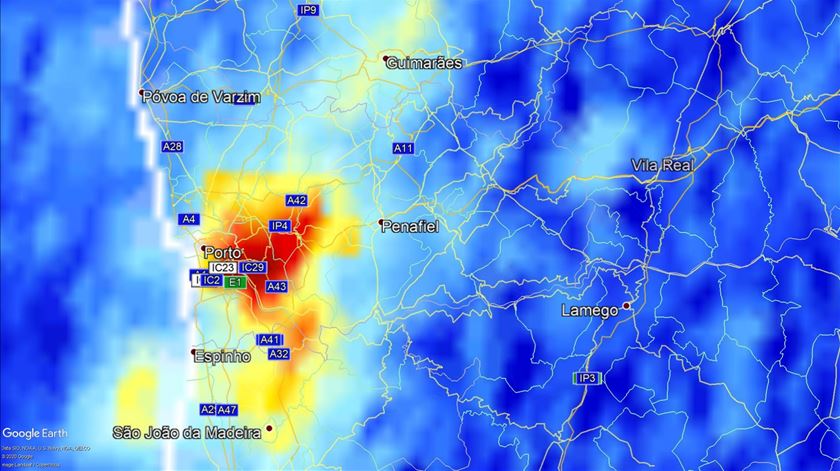 Imagens de satélite da região do Porto, captadas no dia 10 de março. Foto: AIR Centre