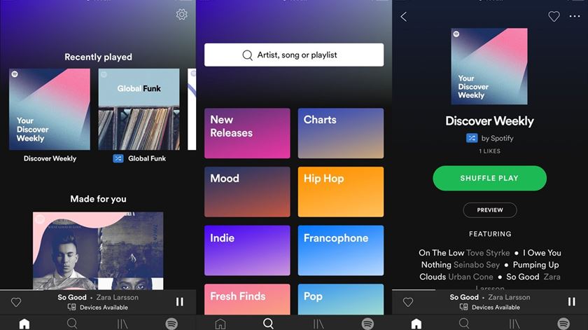 Novo interface do Spotify. Foto: Spotify