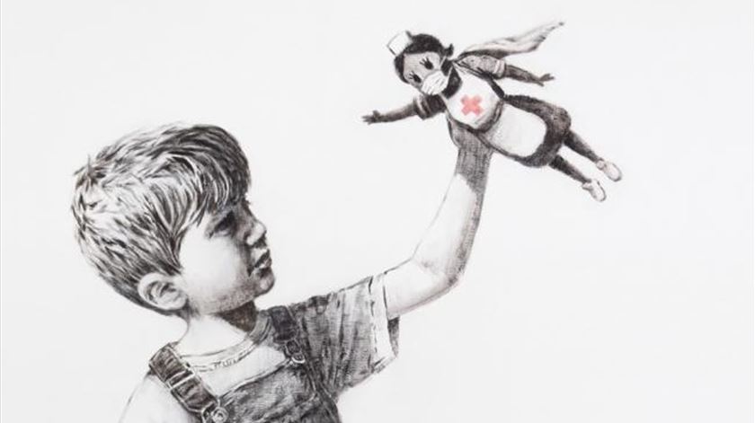 Obra de Banksy de homenagem aos profissionais de saúde no Reino Unido. Foto: DR