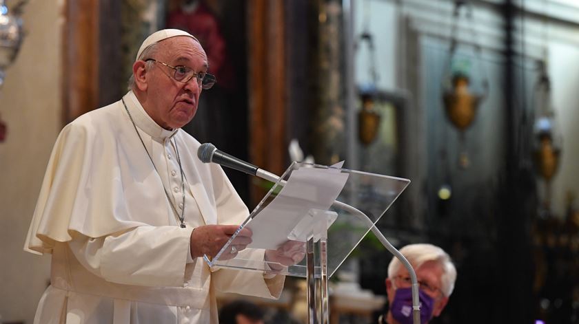 O Papa Francisco no Encontro Internacional pela Paz, em Roma, 2020. Foto: Ansa/Vatican Media