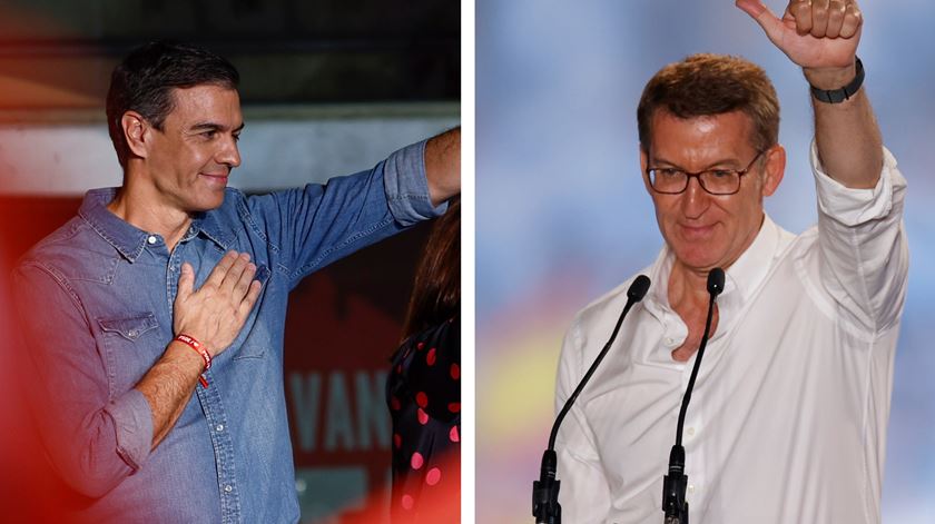 Pedro Sánchez perdeu as eleições para Alberto Nunez Feijóo, mas ainda pode ser governo. Fotos: EPA