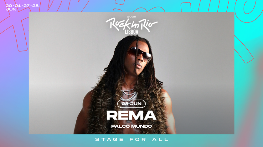 Para "fechar em grande" as últimas horas do Rock in Rio, 21 Savage, Central Cee e Rema vão atuar no Palco Mundo do Rock in Rio Lisboa 2026. Foto: Rema/Rock in Rio