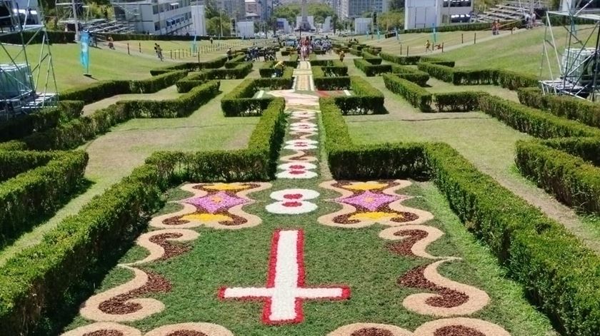 Tapete de flores na Colina do Encontro, no Parque Eduardo VII, em Lisboa. Foto: Pedro Mesquita/RR