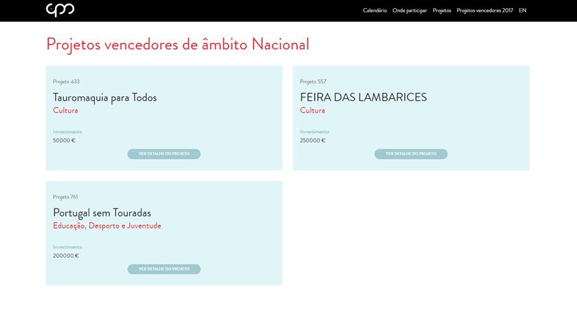 Os projetos vencedores podem ser vistos em https://opp.gov.pt/winners