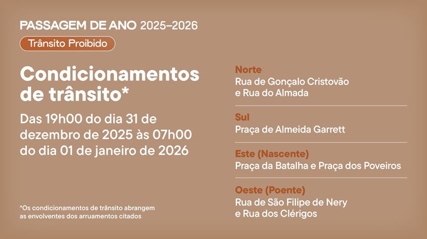Condicionamentos de trânsito na passagem de ano no Porto.  Foto: Câmara Municipal do Porto